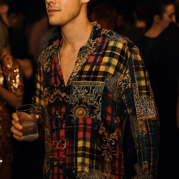 ASOS Mixed Print Button Up Shirt Mens Size 6XL Multicolor Rare Sun Leaf 6X - Picture 3 of 8